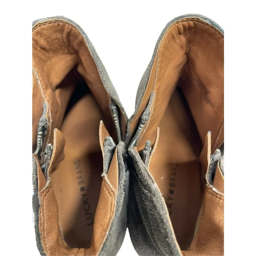 Lucky Brand Shoes Womens 9 Brenon Iron Gray Suede Leather Ankle Zip Booties - Picture 11 of 12